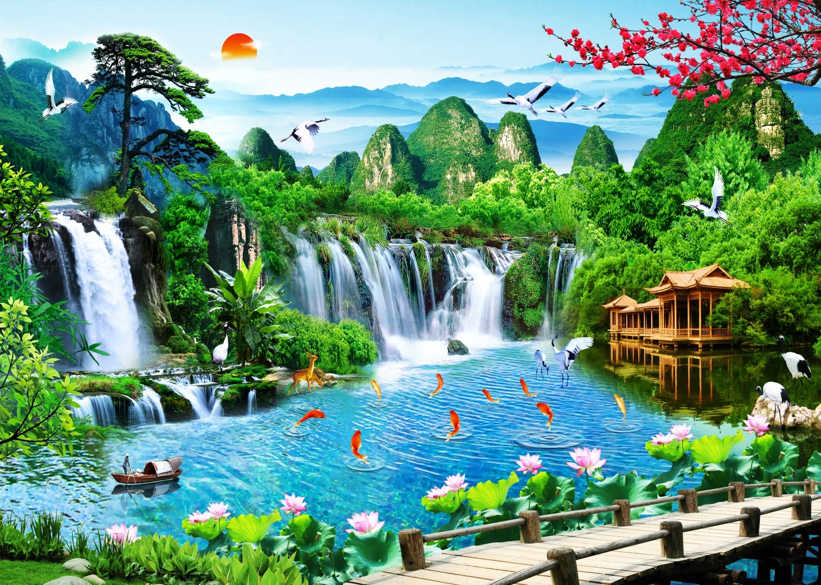 Amazon.com : BELECO 7x5ft Fabric Mountain Lake Wonderland Backdrop